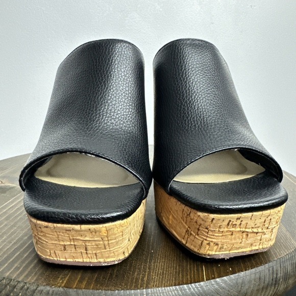 Krush Black Cork Block Heels Peep Toe Platform Sz UK 5 US 7 - Picture 5 of 10